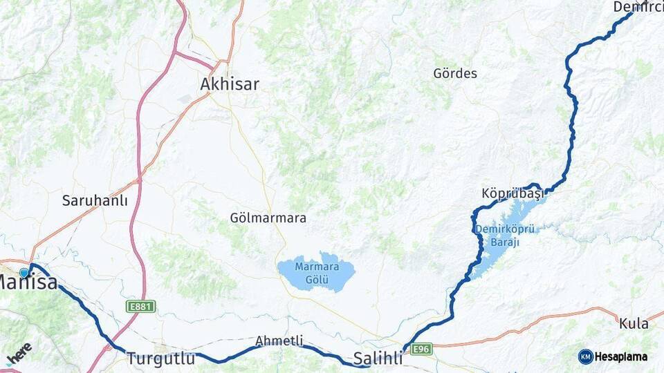 Manisa Demirci Arası Kaç Km - Yol Haritası