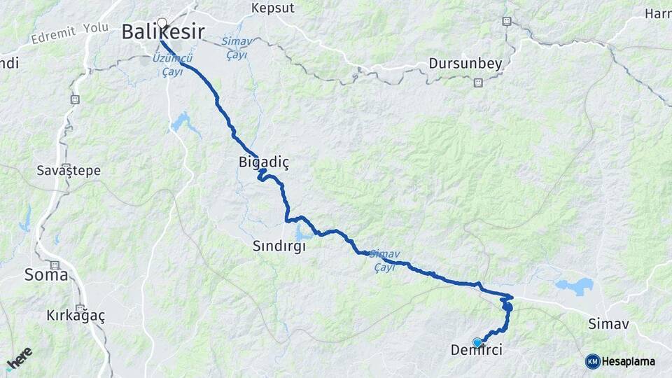 Manisa Demirci Balıkesir Arası Kaç Km - Yol Haritası