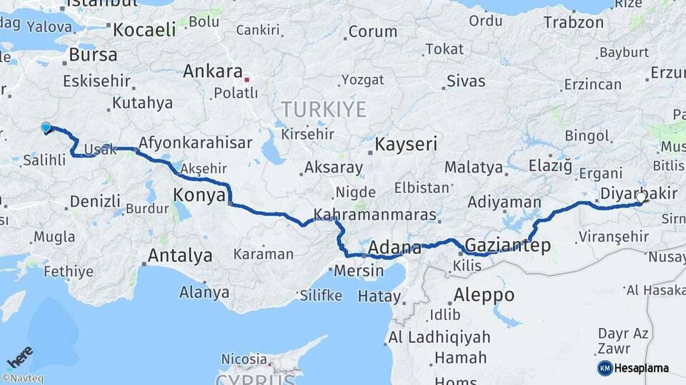 Manisa Demirci Batman Arası Kaç Km - Yol Haritası