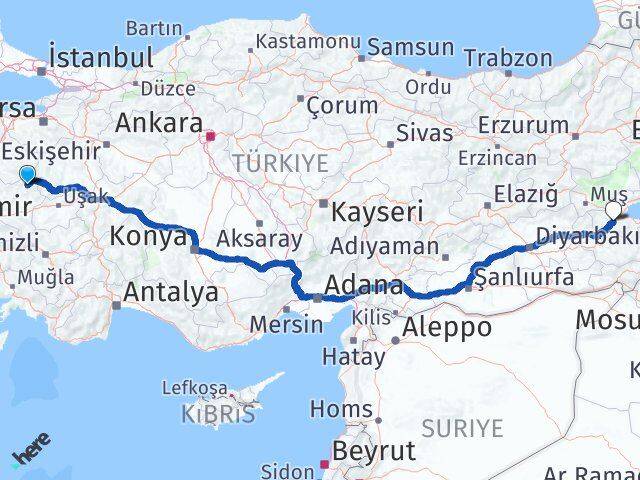 Manisa Demirci Bitlis Arası Kaç Km - Yol Haritası