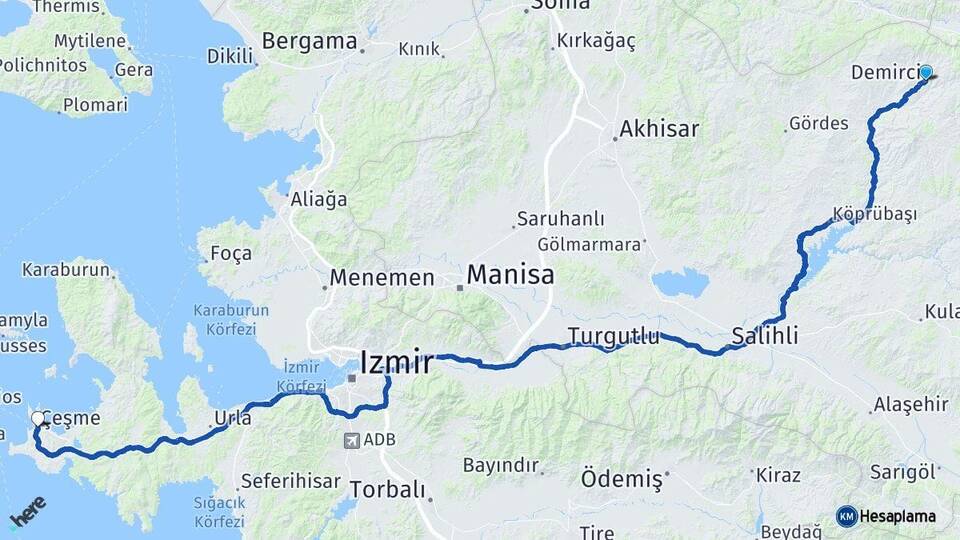 Manisa Demirci Çeşme İzmir Arası Kaç Km - Yol Haritası