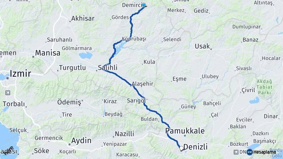 Manisa Demirci Denizli Arası Kaç Km - Yol Haritası