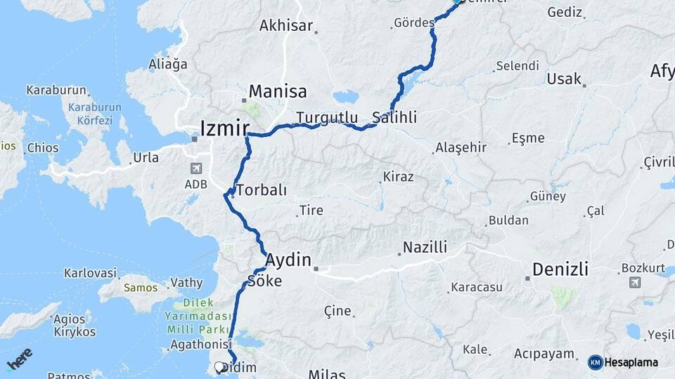 Manisa Demirci Didim Aydın Arası Kaç Km - Yol Haritası