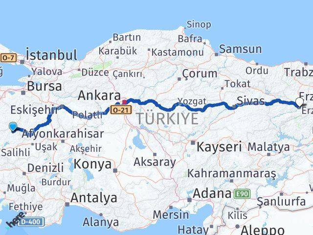 Manisa Demirci Erzincan Arası Kaç Km - Yol Haritası