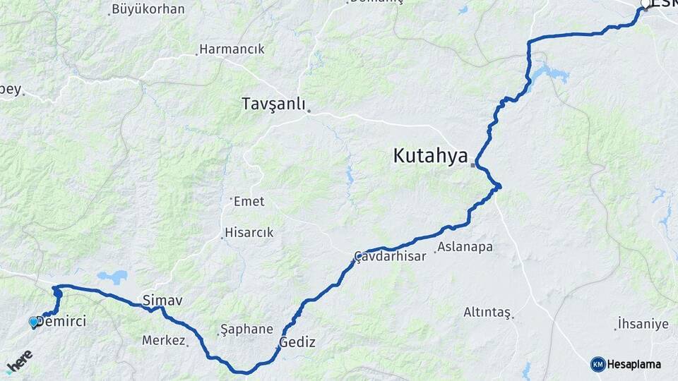 Manisa Demirci Eskişehir Arası Kaç Km - Yol Haritası