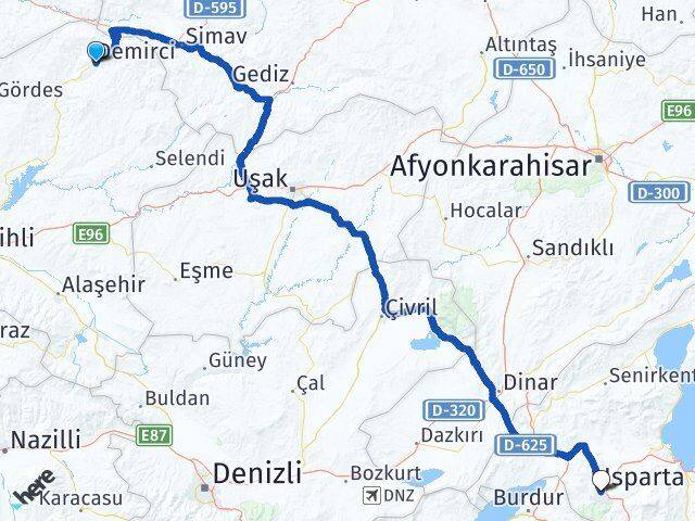 Manisa Demirci Isparta Arası Kaç Km - Yol Haritası