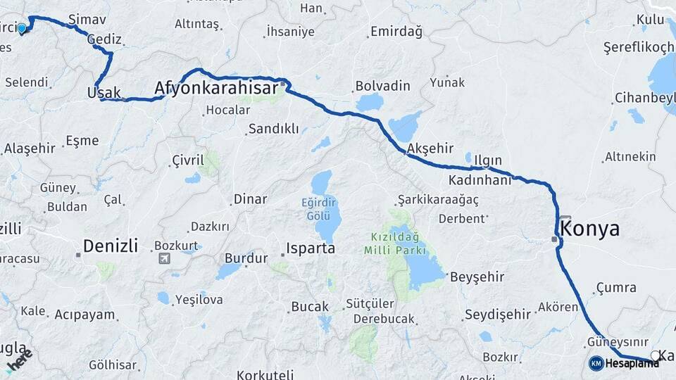 Manisa Demirci Karaman Arası Kaç Km - Yol Haritası