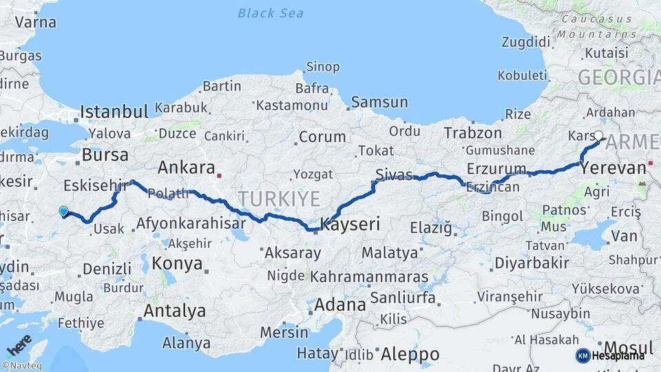 Manisa Demirci Kars Arası Kaç Km - Yol Haritası