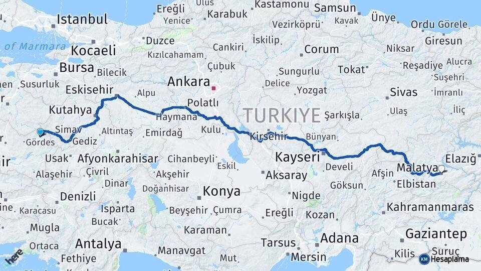 Manisa Demirci Malatya Arası Kaç Km - Yol Haritası