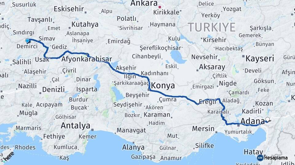 Manisa Demirci Osmaniye Arası Kaç Km - Yol Haritası
