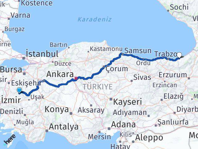 Manisa Demirci Rize Arası Kaç Km - Yol Haritası