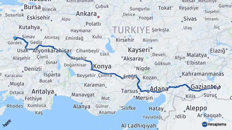 Manisa Demirci Şanlıurfa Arası Kaç Km - Yol Haritası