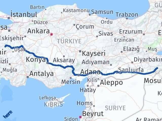 Manisa Demirci Şırnak Arası Kaç Km - Yol Haritası