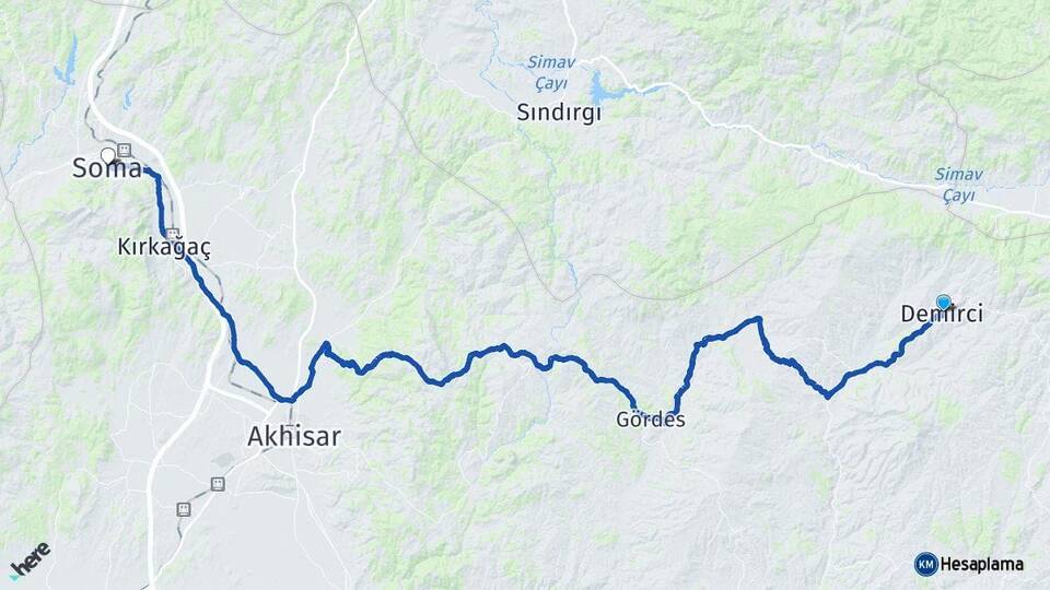 Manisa Demirci Soma Arası Kaç Km - Yol Haritası