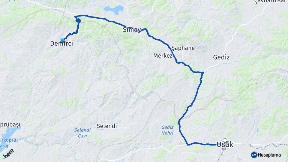 Manisa Demirci Uşak Arası Kaç Km - Yol Haritası