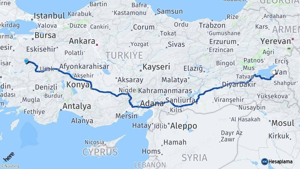 Manisa Demirci Van Arası Kaç Km - Yol Haritası