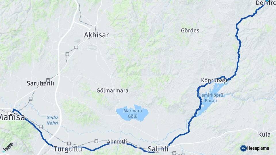 Manisa Demirci Yunusemre Arası Kaç Km - Yol Haritası
