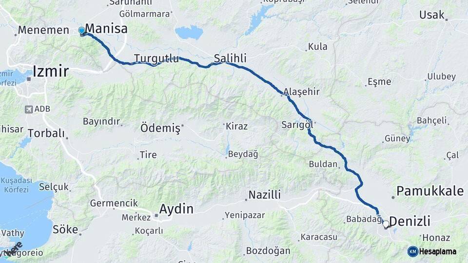 Manisa Denizli Arası Kaç Km - Yol Haritası