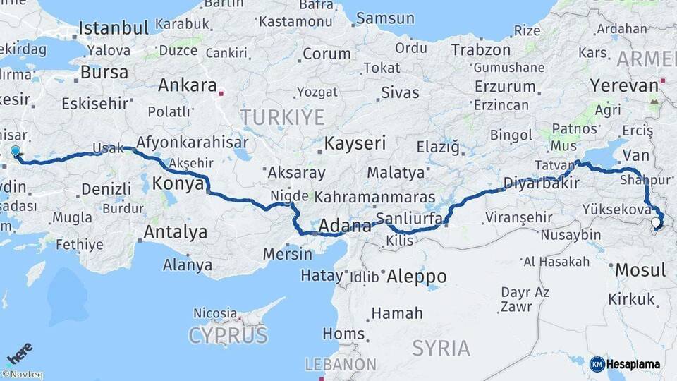 Manisa Derecik Hakkari Arası Kaç Km - Yol Haritası