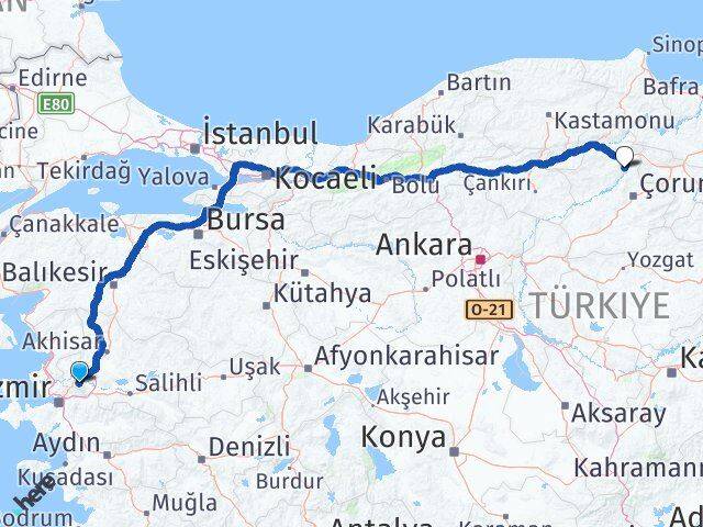 Manisa Dodurga Çorum Arası Kaç Km - Yol Haritası