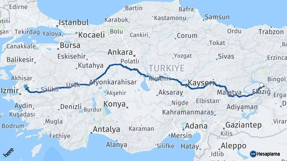 Manisa Elazığ Arası Kaç Km - Yol Haritası