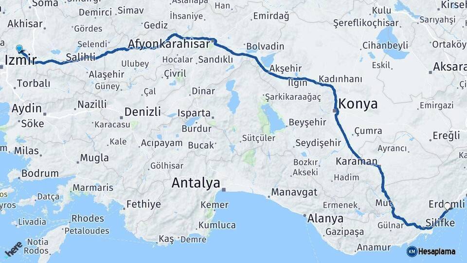 Manisa Erdemli Mersin Arası Kaç Km - Yol Haritası