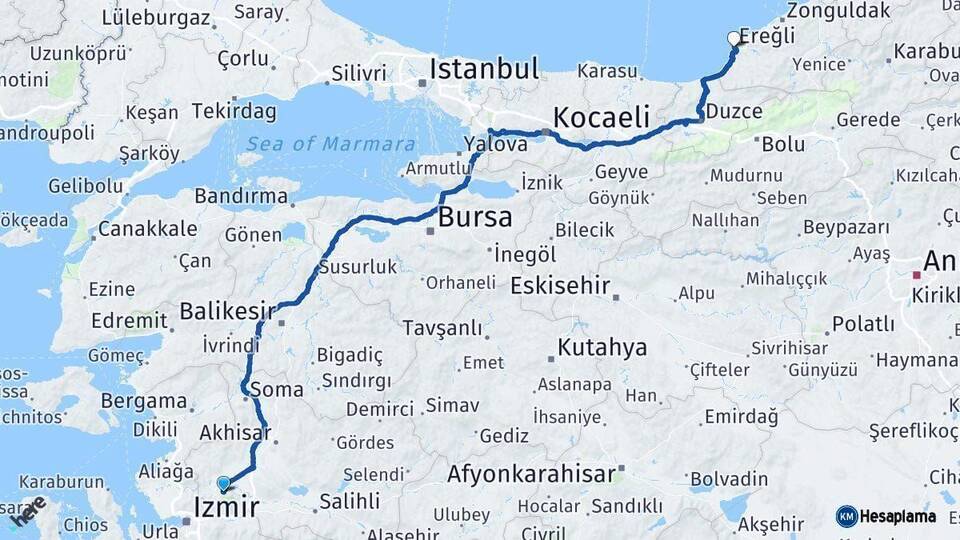 Manisa Ereğli Zonguldak Arası Kaç Km - Yol Haritası