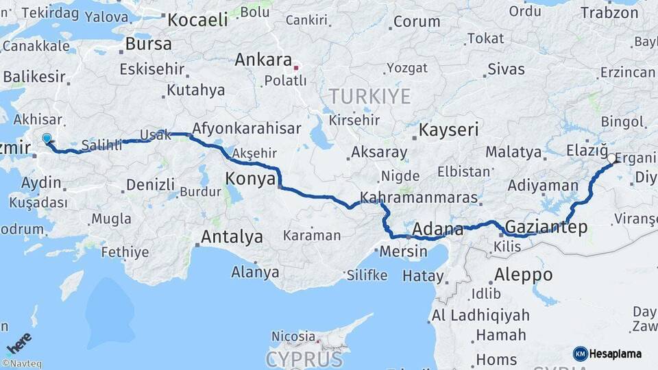 Manisa Ergani Diyarbakır Arası Kaç Km - Yol Haritası