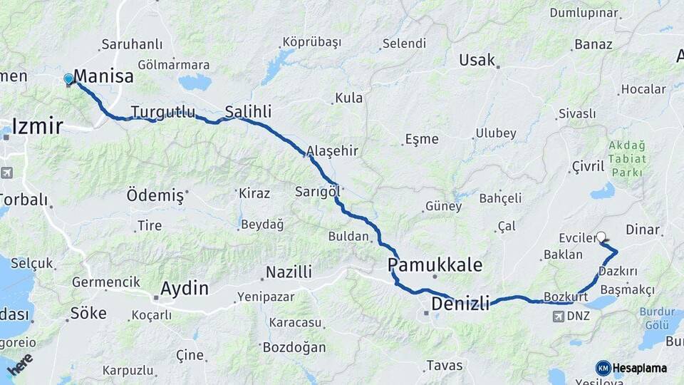 Manisa Evciler Afyonkarahisar Arası Kaç Km - Yol Haritası