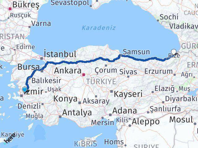 Manisa Fındıklı Rize Arası Kaç Km - Yol Haritası