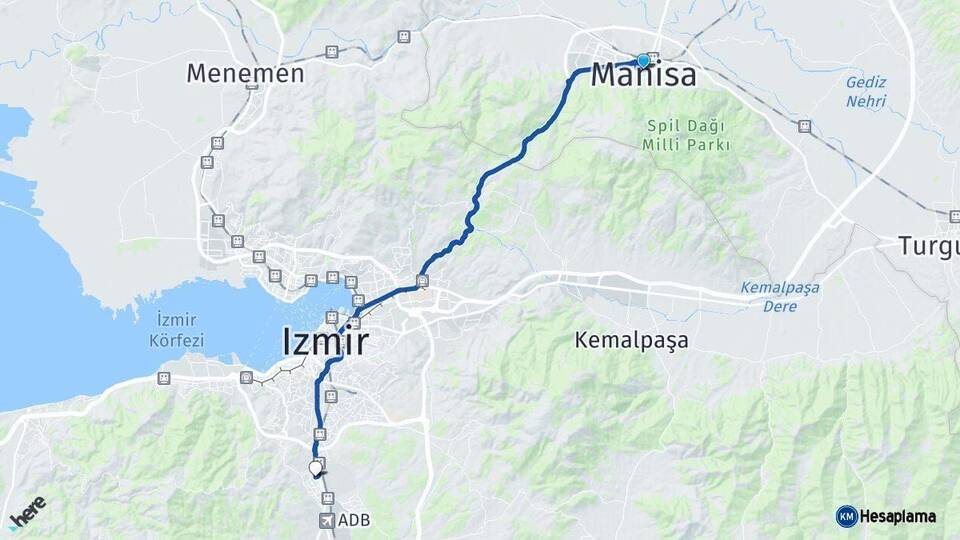 Manisa Gaziemir İzmir Arası Kaç Km - Yol Haritası