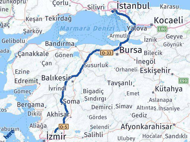 Manisa Gaziosmanpaşa İstanbul Arası Kaç Km - Yol Haritası