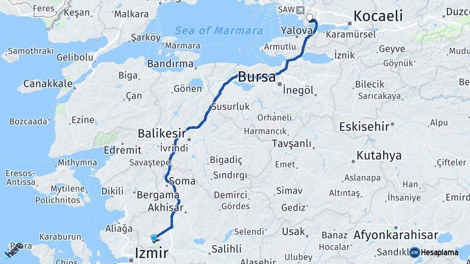 Manisa Gebze Kocaeli Arası Kaç Km - Yol Haritası