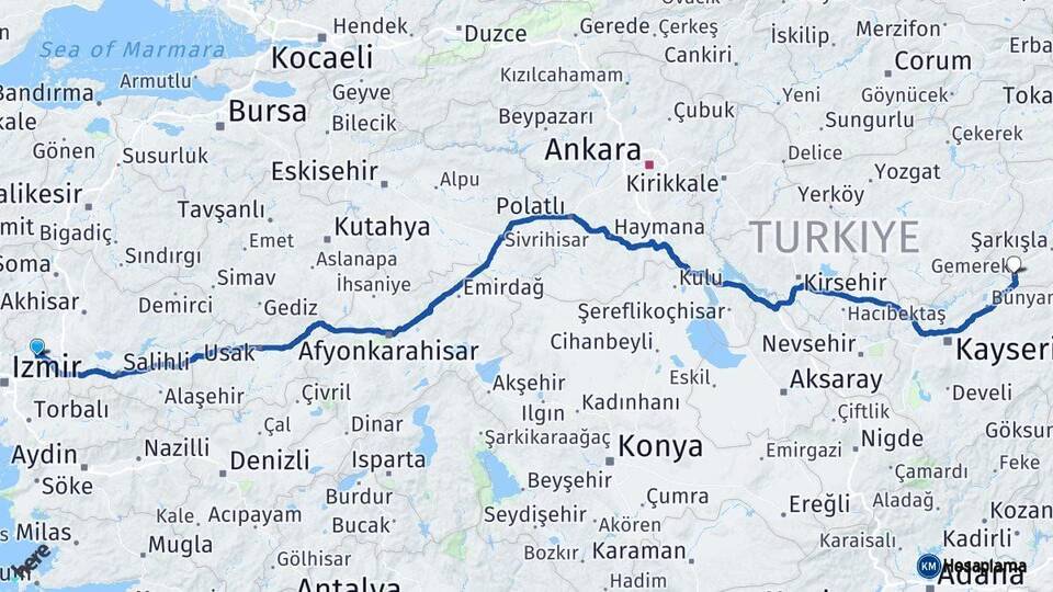 Manisa Gemerek Sivas Arası Kaç Km - Yol Haritası