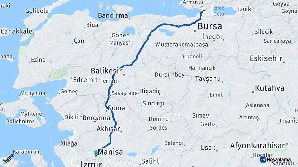 Manisa Gemlik Bursa Arası Kaç Km - Yol Haritası