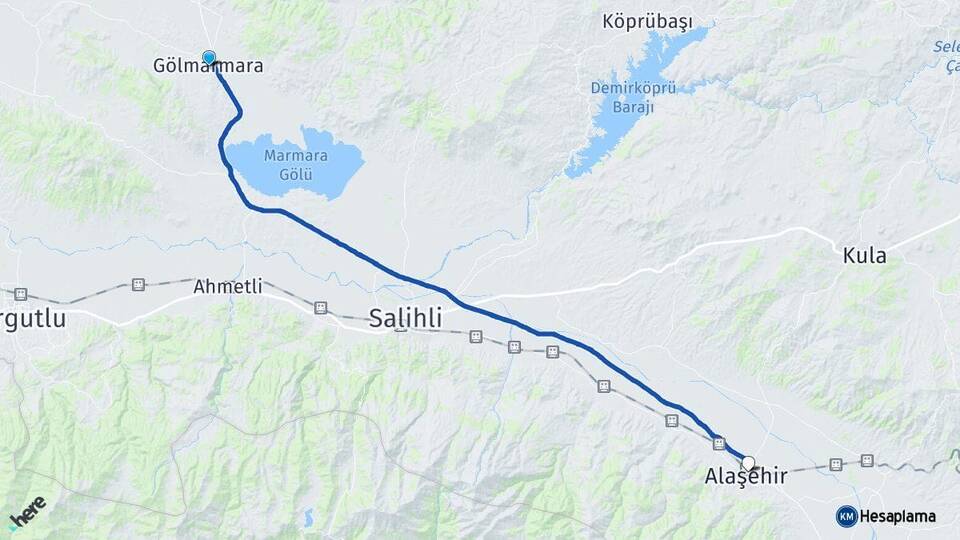 Manisa Gölmarmara Alaşehir Arası Kaç Km - Yol Haritası
