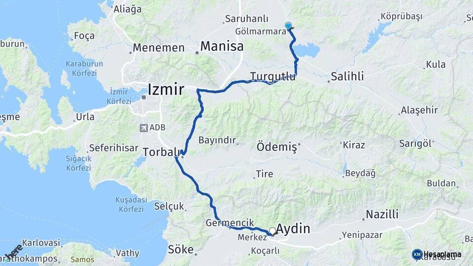 Manisa Gölmarmara Aydın Arası Kaç Km - Yol Haritası