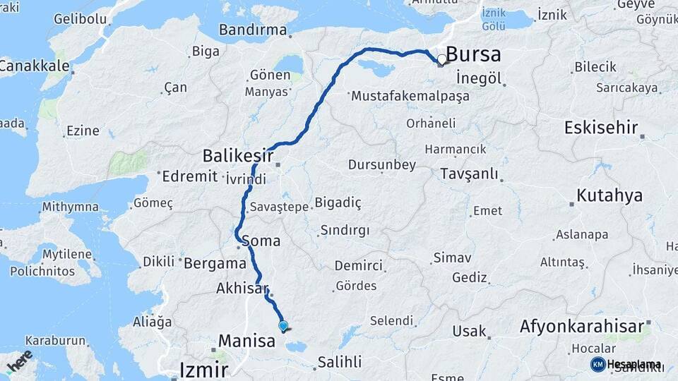 Manisa Gölmarmara Bursa Arası Kaç Km - Yol Haritası