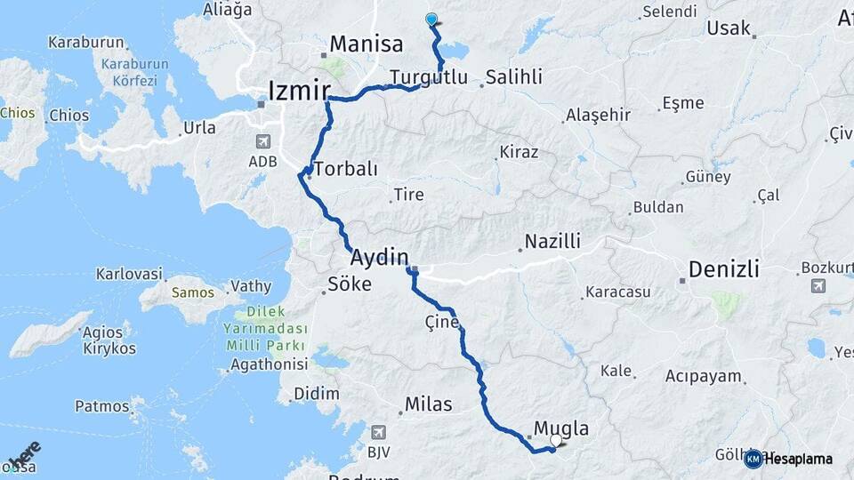 Manisa Gölmarmara Muğla Arası Kaç Km - Yol Haritası