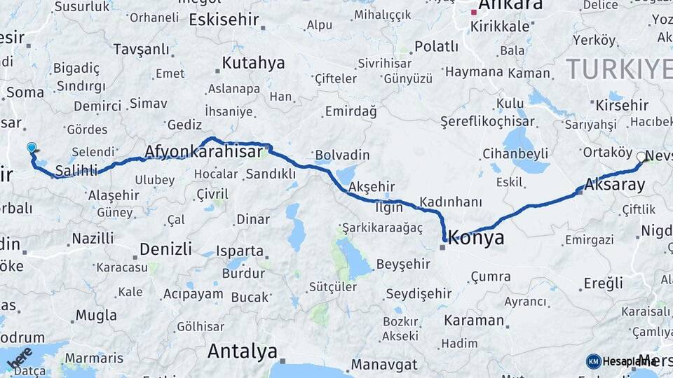 Manisa Gölmarmara Nevşehir Arası Kaç Km - Yol Haritası