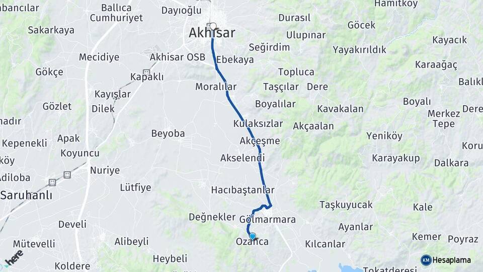Ozanca Akhisar Arası Kaç Km - Yol Tarifi
