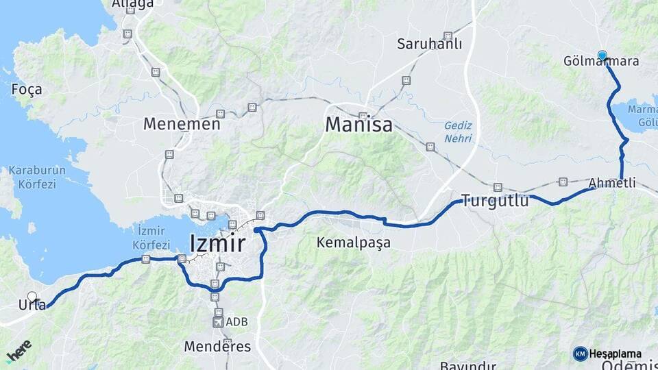 Manisa Gölmarmara Urla İzmir Arası Kaç Km - Yol Haritası