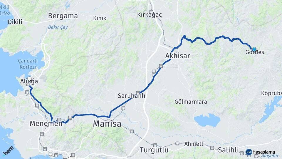 Manisa Gördes Aliağa İzmir Arası Kaç Km - Yol Haritası