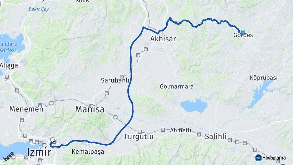 Manisa Gördes Bornova İzmir Arası Kaç Km - Yol Haritası