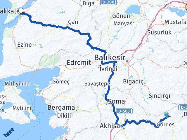 Manisa Gördes Güneşli Çanakkale Arası Kaç Km - Yol Haritası