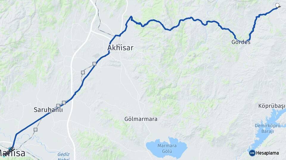 Manisa Güneşli Gördes Arası Kaç Km - Yol Haritası