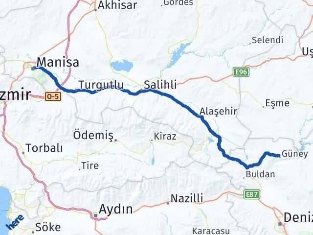 Manisa Güney Denizli Arası Kaç Km - Yol Haritası