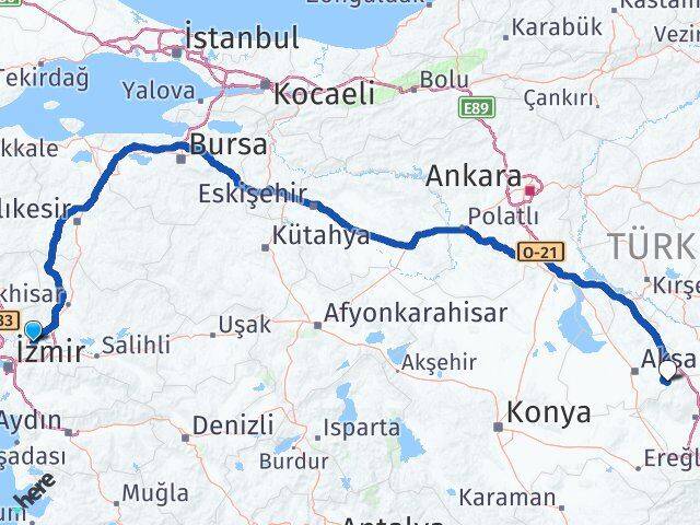 Manisa Güzelyurt Aksaray Arası Kaç Km - Yol Haritası
