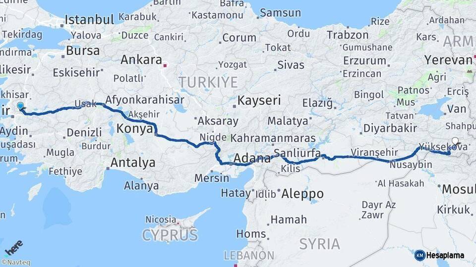 Manisa Hakkari Arası Kaç Km - Yol Haritası