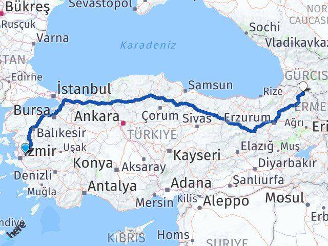 Manisa Hanak Ardahan Arası Kaç Km - Yol Haritası